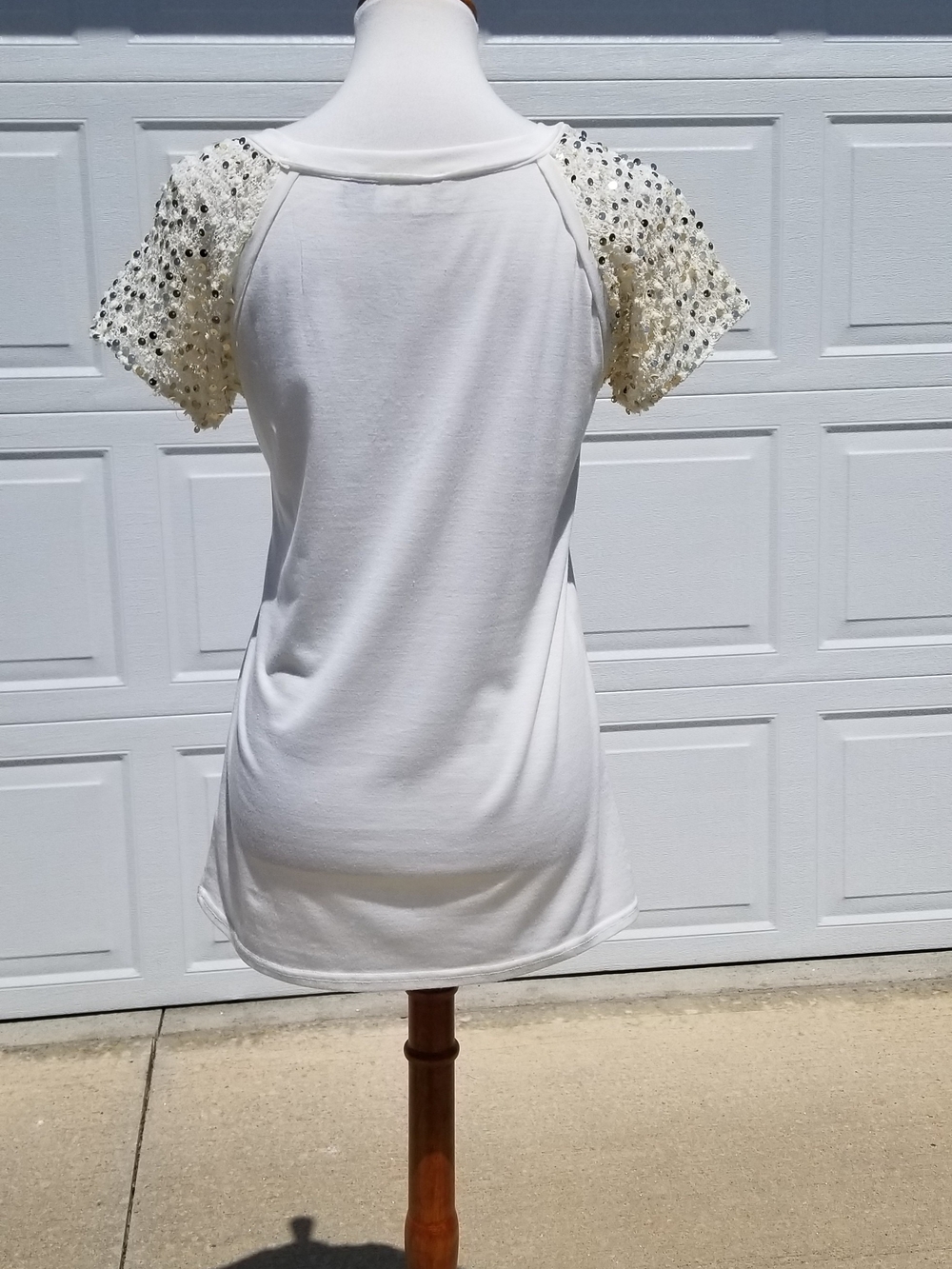 Miss Me Cream Short Sleeve Sequin Scoop Neck Top - Picture 3 of 4